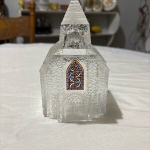 Vintage Avon Crystal Church Figurine with Stained Glass Accent